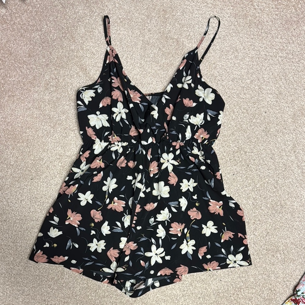 Floral Black Romper